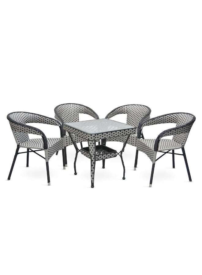 Multi Home Furniture Grey & Black Rattan Dining Table Set 4 Seater – Square Glass Top Table with Wicker Chairs for Balcony Furniture, Patio Furniture, Outdoor Garden Furniture & Indoor Dining Room - Image 1