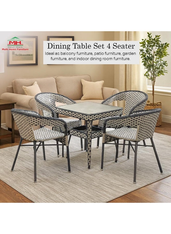 Multi Home Furniture Grey & Black Rattan Dining Table Set 4 Seater – Square Glass Top Table with Wicker Chairs for Balcony Furniture, Patio Furniture, Outdoor Garden Furniture & Indoor Dining Room - Image 2