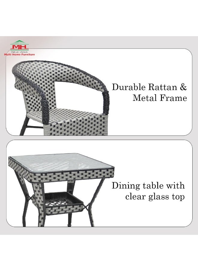 Multi Home Furniture Grey & Black Rattan Dining Table Set 4 Seater – Square Glass Top Table with Wicker Chairs for Balcony Furniture, Patio Furniture, Outdoor Garden Furniture & Indoor Dining Room - Image 3