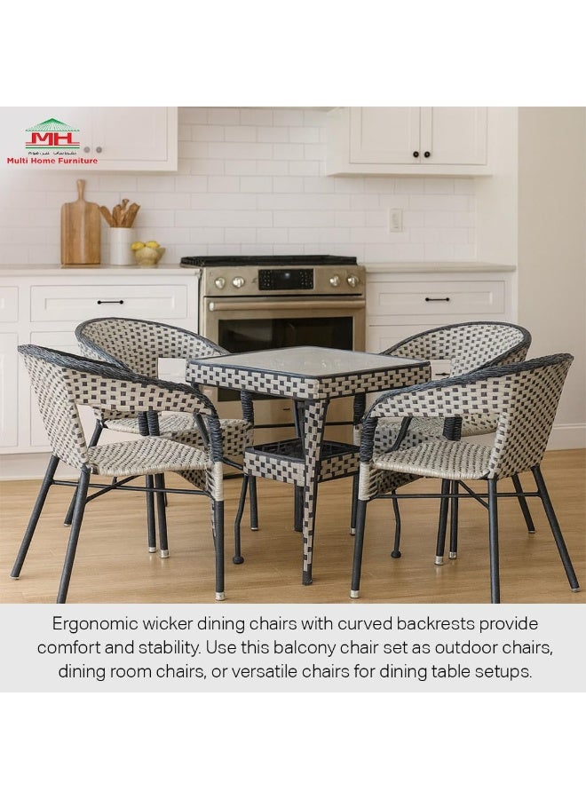 Multi Home Furniture Grey & Black Rattan Dining Table Set 4 Seater – Square Glass Top Table with Wicker Chairs for Balcony Furniture, Patio Furniture, Outdoor Garden Furniture & Indoor Dining Room - Image 4