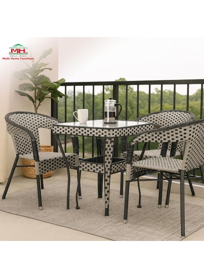 Multi Home Furniture Grey & Black Rattan Dining Table Set 4 Seater – Square Glass Top Table with Wicker Chairs for Balcony Furniture, Patio Furniture, Outdoor Garden Furniture & Indoor Dining Room - Image 5