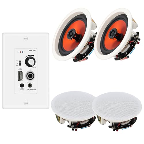 STUDIOFINIX 6.5 Inch Bluetooth Ceiling Speakers,600W 2-Way System with Wall Amplifier,for Home Theater, Living Room,Office,Kichten,Study Room,Basement,Covered Patio and Flush Mount (4 Speakers) - Image 1