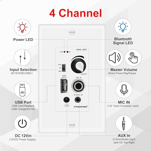 STUDIOFINIX 6.5 Inch Bluetooth Ceiling Speakers,600W 2-Way System with Wall Amplifier,for Home Theater, Living Room,Office,Kichten,Study Room,Basement,Covered Patio and Flush Mount (4 Speakers) - Image 3