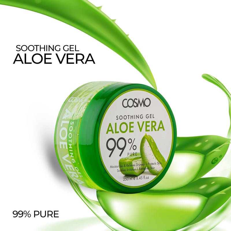 COSMO Aloe Vera Soothing Gel 99% Natural Hydration & Skin Repair | Moisturizing, Cooling & Calming Formula for Face, Body, Hair, and After-Sun Care, 250ml - Image 2