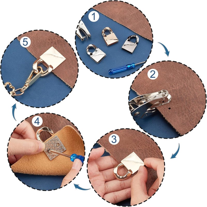 كلاراكو مجموعة من 12 مشبك معدني جانبي من كلاركو، مشبك تعليق بثلاثة ألوان لحقيبة اليد أو المحفظة أو سلسلة ربط المشابك مع خطافات ربط سلسلة حلقية من كلاركو، مشبك حبل، ملحقات أدوات صنع الحقائب بنفسك، 0.4 بوصة - Image 2