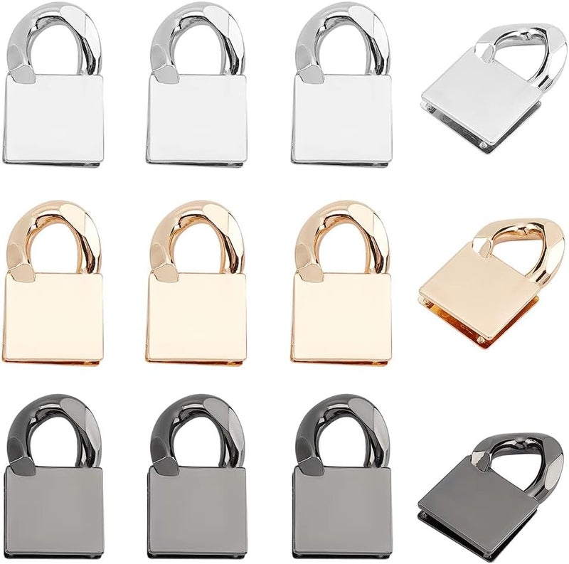 كلاراكو مجموعة من 12 مشبك معدني جانبي من كلاركو، مشبك تعليق بثلاثة ألوان لحقيبة اليد أو المحفظة أو سلسلة ربط المشابك مع خطافات ربط سلسلة حلقية من كلاركو، مشبك حبل، ملحقات أدوات صنع الحقائب بنفسك، 0.4 بوصة - Image 1