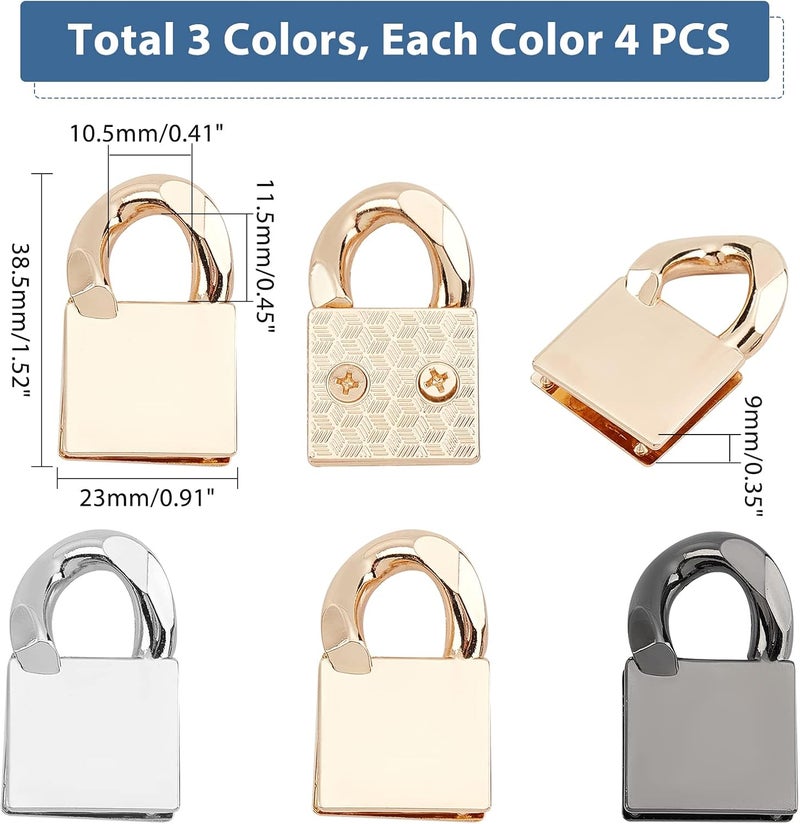 كلاراكو مجموعة من 12 مشبك معدني جانبي من كلاركو، مشبك تعليق بثلاثة ألوان لحقيبة اليد أو المحفظة أو سلسلة ربط المشابك مع خطافات ربط سلسلة حلقية من كلاركو، مشبك حبل، ملحقات أدوات صنع الحقائب بنفسك، 0.4 بوصة - Image 3