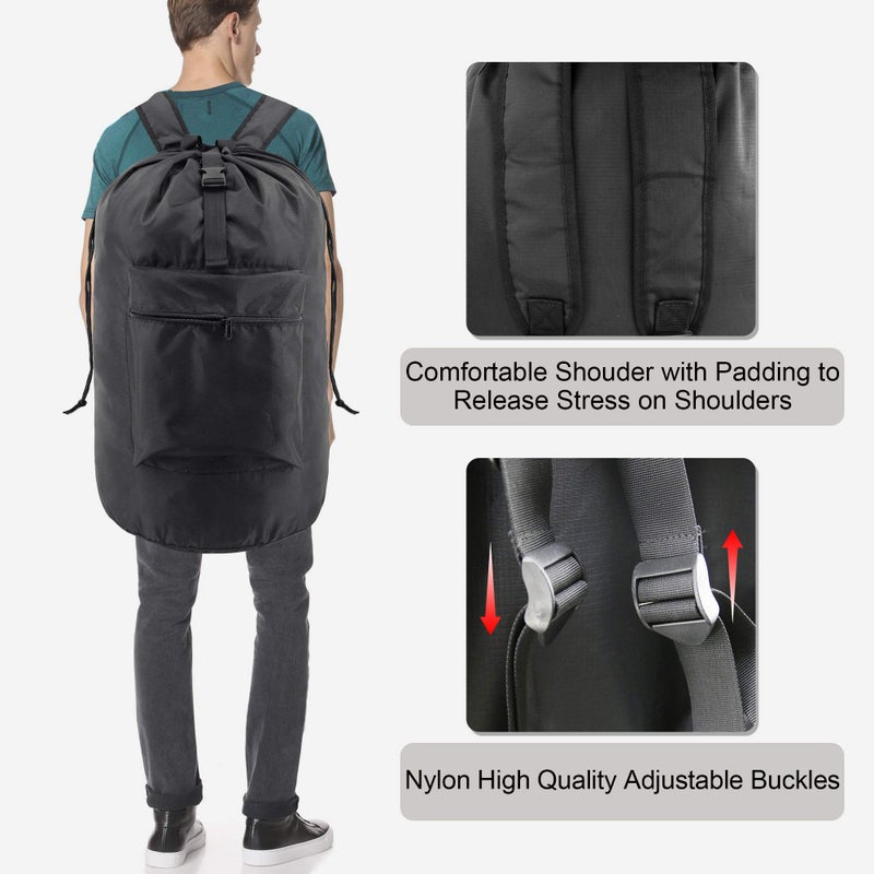 BeeGreen BeeGreen Laundry Bag Backpack w Adjustable Shoulder Straps College Dorm Essentials w Drawstring Closure for Travel Camp Heavy Duty Laundry Backpack Portable w Handle Xlarge Black  - Image 4