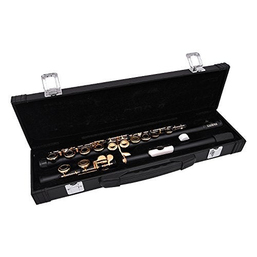 Kadence Closed Open Hole Metal Flutes Key of C 16 Key for Beginner, Kids, Student Black Gold Nickel Flute with Leather Case… (Black) - Image 3