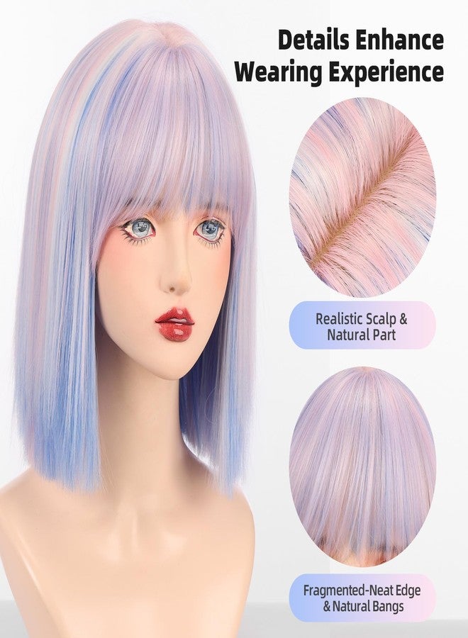 Allbell Colorful Rainbow Wigs for Women Short Bob with Bangs Heat Resistant Synthetic Hair 12 inch for Daily Party Halloween Costume Use - Image 3