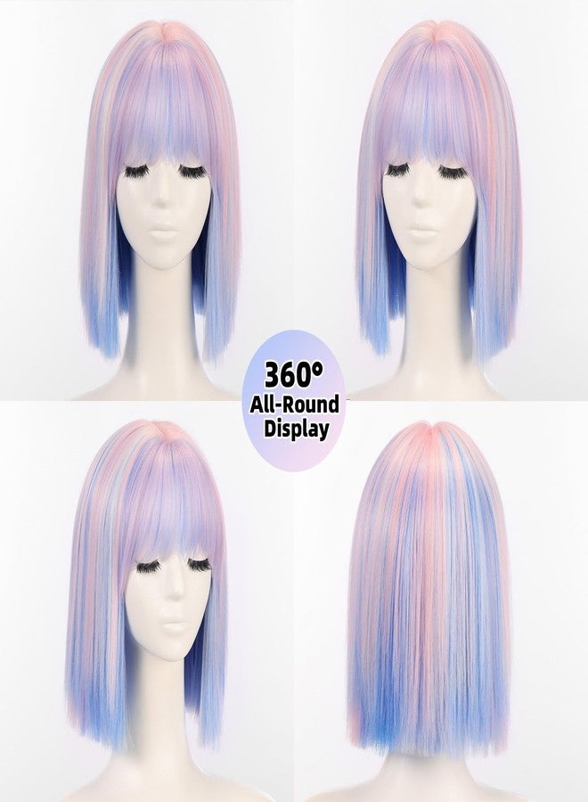 Allbell Colorful Rainbow Wigs for Women Short Bob with Bangs Heat Resistant Synthetic Hair 12 inch for Daily Party Halloween Costume Use - Image 2