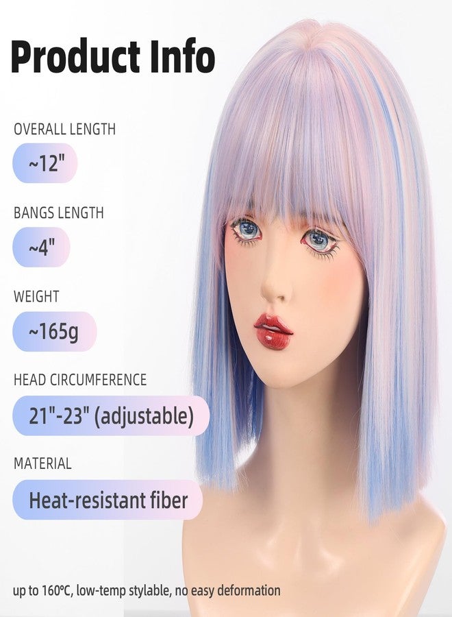 Allbell Colorful Rainbow Wigs for Women Short Bob with Bangs Heat Resistant Synthetic Hair 12 inch for Daily Party Halloween Costume Use - Image 4