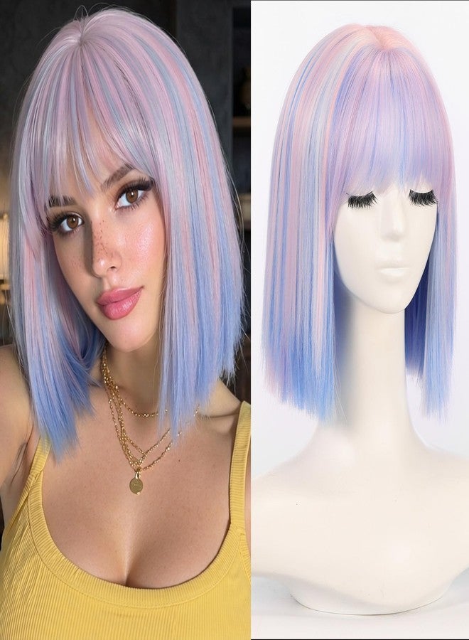 Allbell Colorful Rainbow Wigs for Women Short Bob with Bangs Heat Resistant Synthetic Hair 12 inch for Daily Party Halloween Costume Use - Image 1