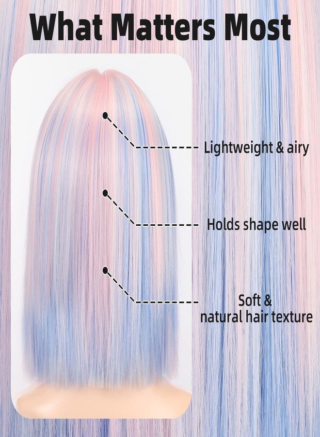 Allbell Colorful Rainbow Wigs for Women Short Bob with Bangs Heat Resistant Synthetic Hair 12 inch for Daily Party Halloween Costume Use - Image 5