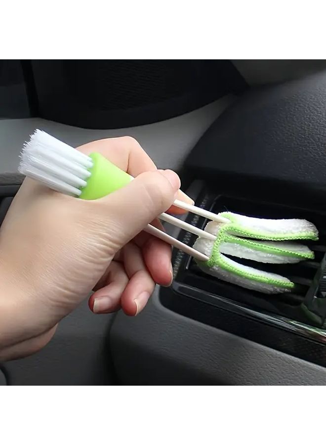 Green Detachable Washable Dual Brush Car Air Vent Cleaner For Dashboard Dust - Image 3