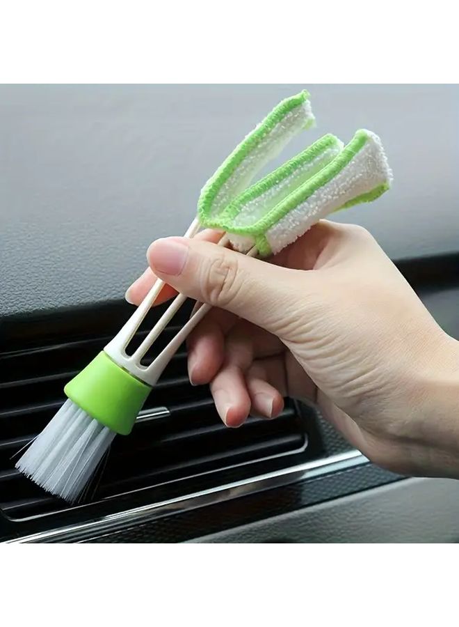 Green Detachable Washable Dual Brush Car Air Vent Cleaner For Dashboard Dust - Image 1