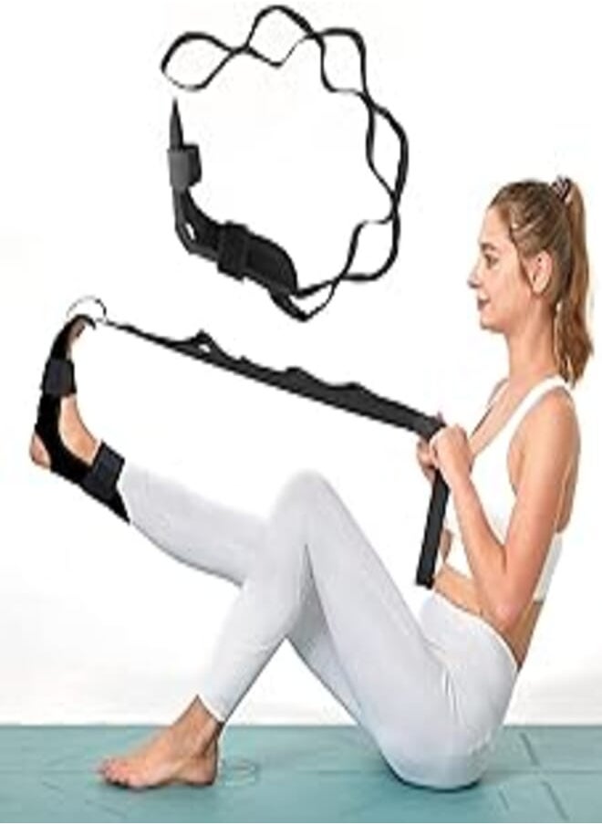 IEKEODI Foot and Calf Stretcher-Stretching Strap, for Pain Relief Plantar Fasciitis, Heel Spurs, Achilles Tendonitis, Leg Stretcher Ligament Stretching Belt, Yoga Foot & Leg Stretch Strap (Black） 