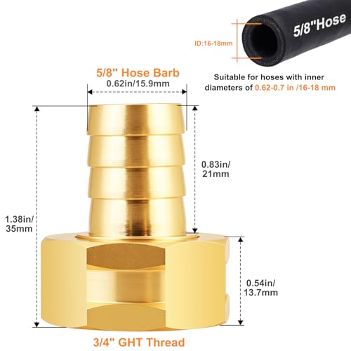 SIGURANTA 58 Hose Fitting Female Brass GHT Thread Connector for FaucetBibbSpigot Garden Hose End Adapter 58 FHT Barb Fitting 4PCS - Image 3