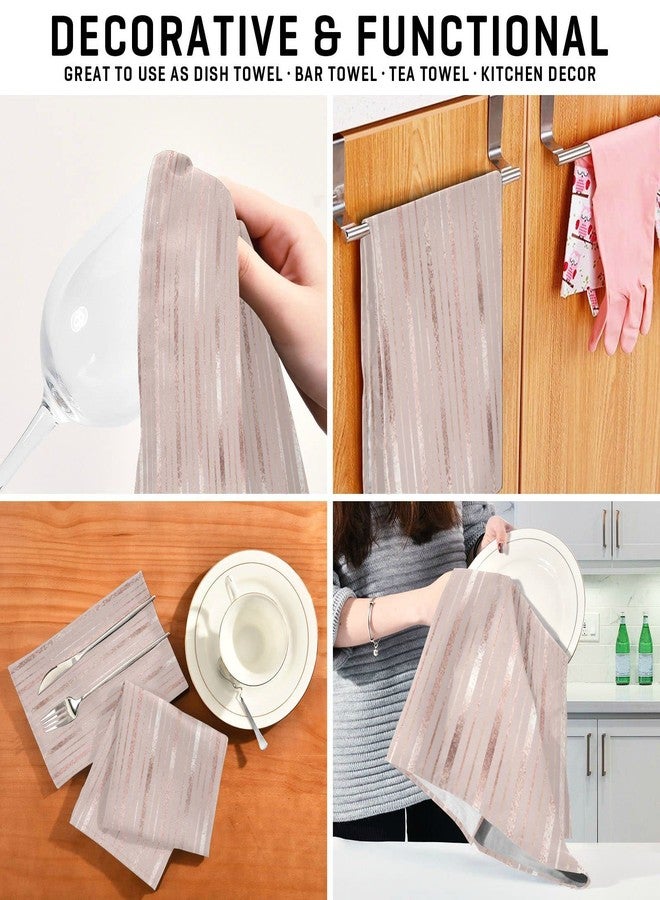 Kigai Luxury Rose Gold Microfiber Kitchen Dish Towel Set of 4, Premium Quality Hand Towels with Hanging Webbing, Soft Highly Absorbent Bar Towels & Tea Towels Set for Kitchen Bathroom - Image 5