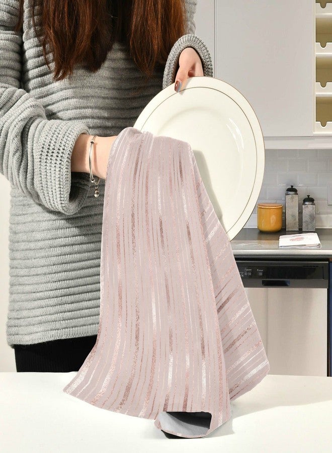 Kigai Luxury Rose Gold Microfiber Kitchen Dish Towel Set of 4, Premium Quality Hand Towels with Hanging Webbing, Soft Highly Absorbent Bar Towels & Tea Towels Set for Kitchen Bathroom - Image 4
