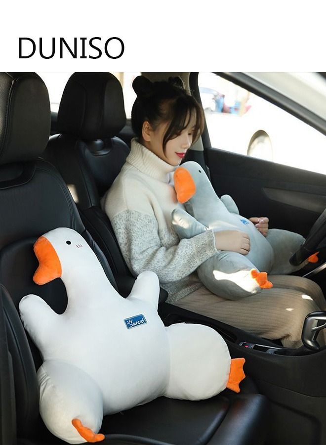 DUNISO Car Lumbar Support Pillow White Goose Car Lumbar Pillow Comfortable Soft Car Seat Pillow for Driving Cartoon Pillow for Office Car Decor Accessories - Image 1