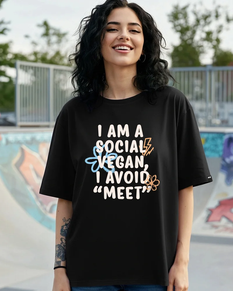 bewakoof Women's Jet Black Vegan Typography Oversized T-shirt