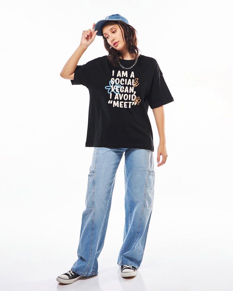 bewakoof Women's Jet Black Vegan Typography Oversized T-shirt - Image 5