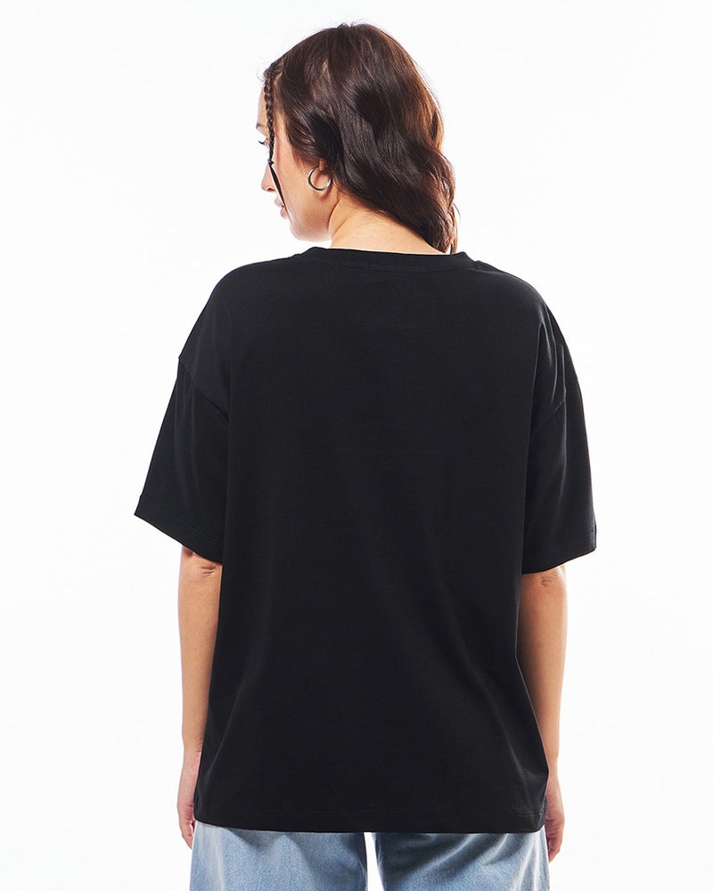 bewakoof Women's Jet Black Vegan Typography Oversized T-shirt - Image 4