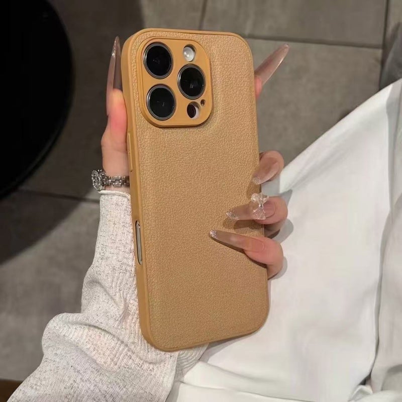 غطاء واقي، لـ iPhone 15 / 15 Plus / 15 Pro / 15 Pro Max، Khaki ملمس جلد للرحلات اليومية لترتيب الأغراض للاستخدام المتكرر - Image 1