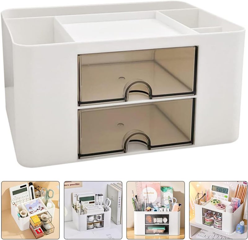 MosQuick® Study Table Accessories Desk organizer with 5 Compartments & 2 Drawer Aesthetic Stationery & Pen Stand for study table perfect office desk accessories Office Supplies table organizer White - Image 5