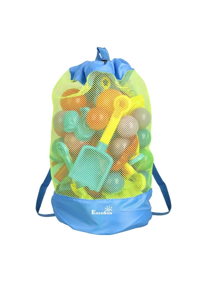 EocuSun Large Mesh Beach Bag Tote Durable Drawstring Beach Backpack Swim and Pool Balls Storage Bags Packs Stay Away From Sand and Water Toy Not Included Blue - Image 1