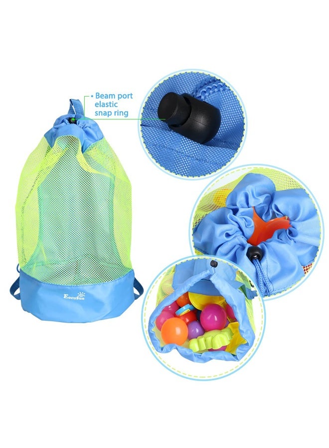 EocuSun Large Mesh Beach Bag Tote Durable Drawstring Beach Backpack Swim and Pool Balls Storage Bags Packs Stay Away From Sand and Water Toy Not Included Blue - Image 4