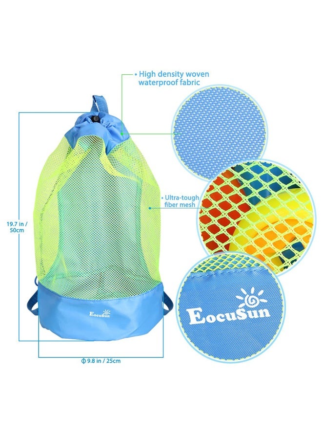EocuSun Large Mesh Beach Bag Tote Durable Drawstring Beach Backpack Swim and Pool Balls Storage Bags Packs Stay Away From Sand and Water Toy Not Included Blue - Image 2