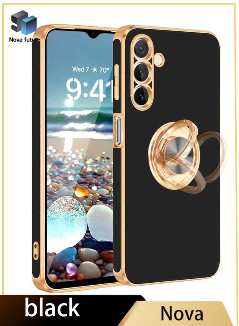 Nova future Samsung Galaxy A16 5G Case with Ring Stand,360°Rotatable Ring Holder Magnetic Kickstand Shiny Plating Gold Edge Slim Fit Soft TPU Shockproof Protective Cover Case for Women Men Boys,Black - Image 1