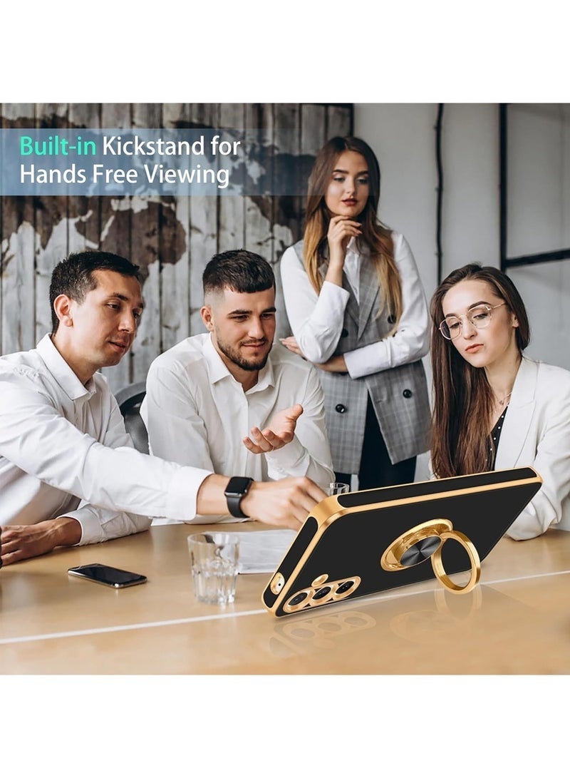 Nova future Samsung Galaxy A16 5G Case with Ring Stand,360°Rotatable Ring Holder Magnetic Kickstand Shiny Plating Gold Edge Slim Fit Soft TPU Shockproof Protective Cover Case for Women Men Boys,Black - Image 4