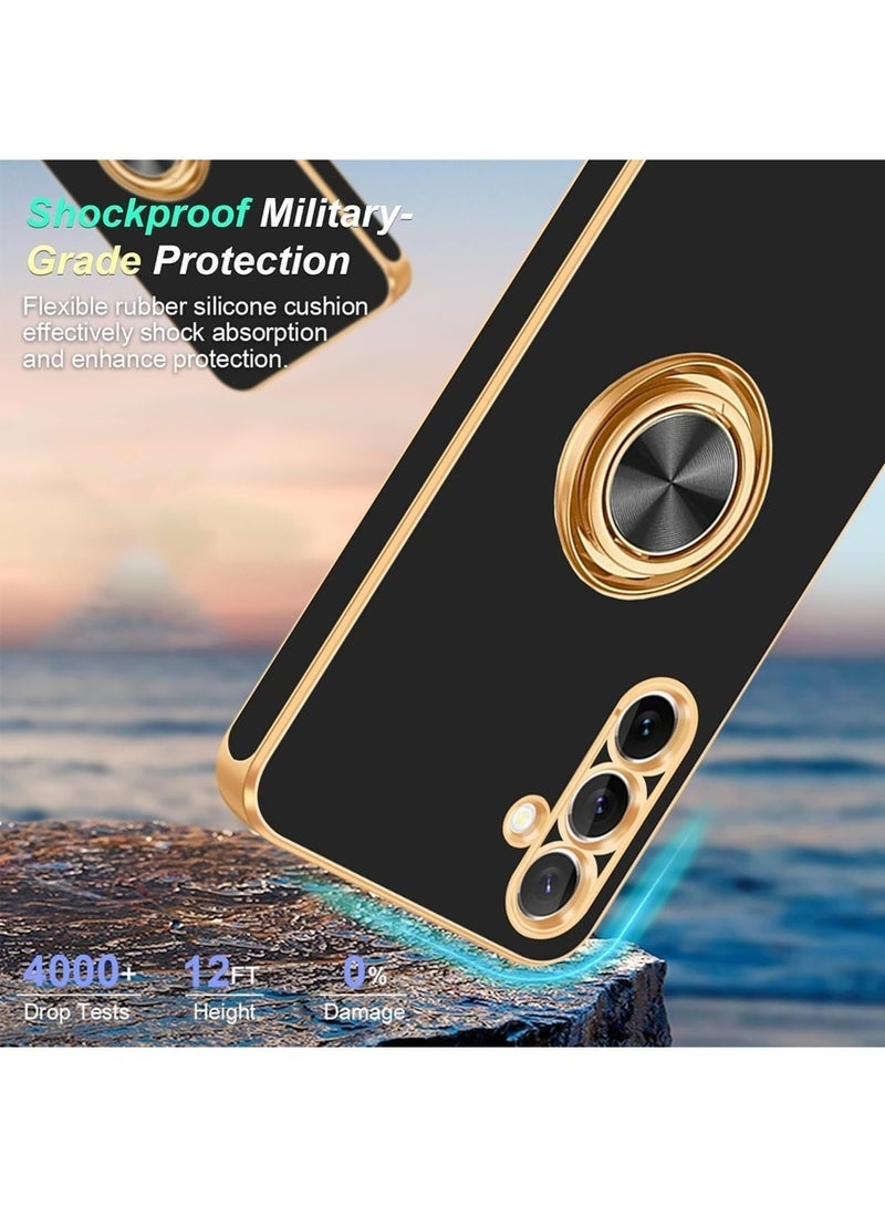 Nova future Samsung Galaxy A16 5G Case with Ring Stand,360°Rotatable Ring Holder Magnetic Kickstand Shiny Plating Gold Edge Slim Fit Soft TPU Shockproof Protective Cover Case for Women Men Boys,Black - Image 3