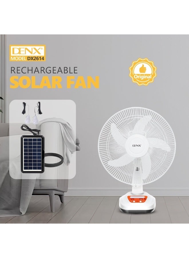 دينكس مروحة شمسية قابلة لإعادة الشحن DX2614 - مزودة بلوحة شمسية 9 فولت لشحن فعال، و5 شفرات قوية لتدفق هواء قوي، وتحكم مزدوج في سرعة الرياح، ومدة عمل تصل إلى 8 ساعات، ومصباحان LED مدمجان - مثالية للاستخدام المنزلي والتخييم والطوارئ. - Image 5