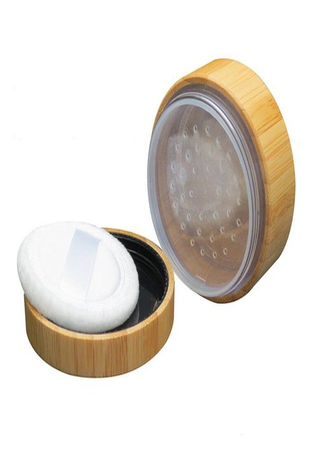 Elandy 1PC 30G/1oz Bamboo Appearance Loose Powder Compact Box with Sifter and Sponge Puff - Make up Jar Case Cosmetic Storage Container - Image 1