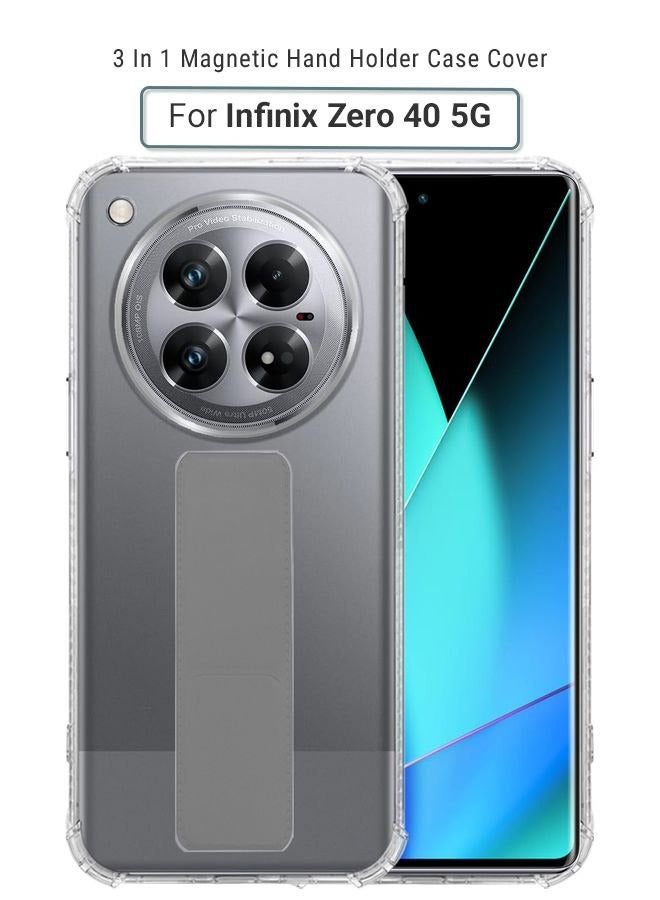 huanmate Infinix Zero 40 5G Magnetic Case With Hand Grip Holder & Kickstand - Strong Grip for Magnetic Car Holder, Stylish & Functional, Ultimate Convenience & Hands-Free Viewing - Clear/Grey 