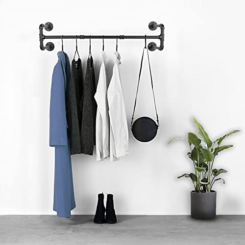 Fobule 54” Wall Mounted Clothes Rack, Industrial Pipe Black Iron Garment Bar, Heavy-Duty Detachable Clothing Rod, Multi-Purpose Metal Wall display Hanging Pole for Closet Storage, Laundry Room 4 Base - Image 5