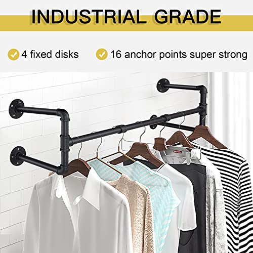 Fobule 54” Wall Mounted Clothes Rack, Industrial Pipe Black Iron Garment Bar, Heavy-Duty Detachable Clothing Rod, Multi-Purpose Metal Wall display Hanging Pole for Closet Storage, Laundry Room 4 Base - Image 2