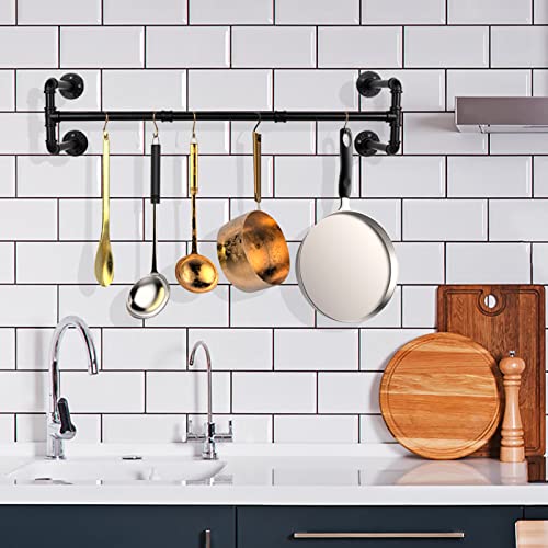 Fobule 54” Wall Mounted Clothes Rack, Industrial Pipe Black Iron Garment Bar, Heavy-Duty Detachable Clothing Rod, Multi-Purpose Metal Wall display Hanging Pole for Closet Storage, Laundry Room 4 Base - Image 3