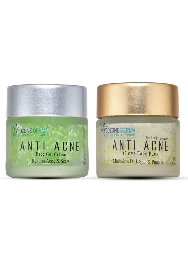 Vedzone Derma Ayurvedic Anti-Acne Gel + Face Pack Combo | With Neem, Tulsi, Aloe Vera & Pure Silver | Natural Care for Pimples, Acne Marks & Oil Control | Paraben & Sulphate Free | For All Skin Types - Image 1