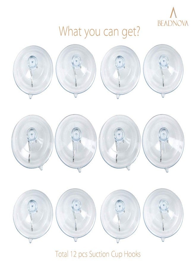 BEADNOVA Suction Cups for Glass 2.5 Inches Window Suction Hooks Window Cups with Hooks for Home Kitchen Bathroom Wall (12 Packs) - Image 2