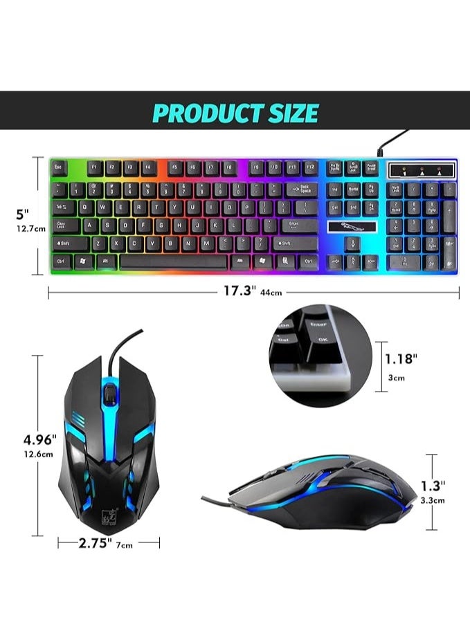 Computer Gaming Keyboard and Mouse Combo Keyboard with Flexible Polychromatic LED Lights Mechanical  Wired USB Working Keyboard Mouse Set for Windows Computer - Image 3