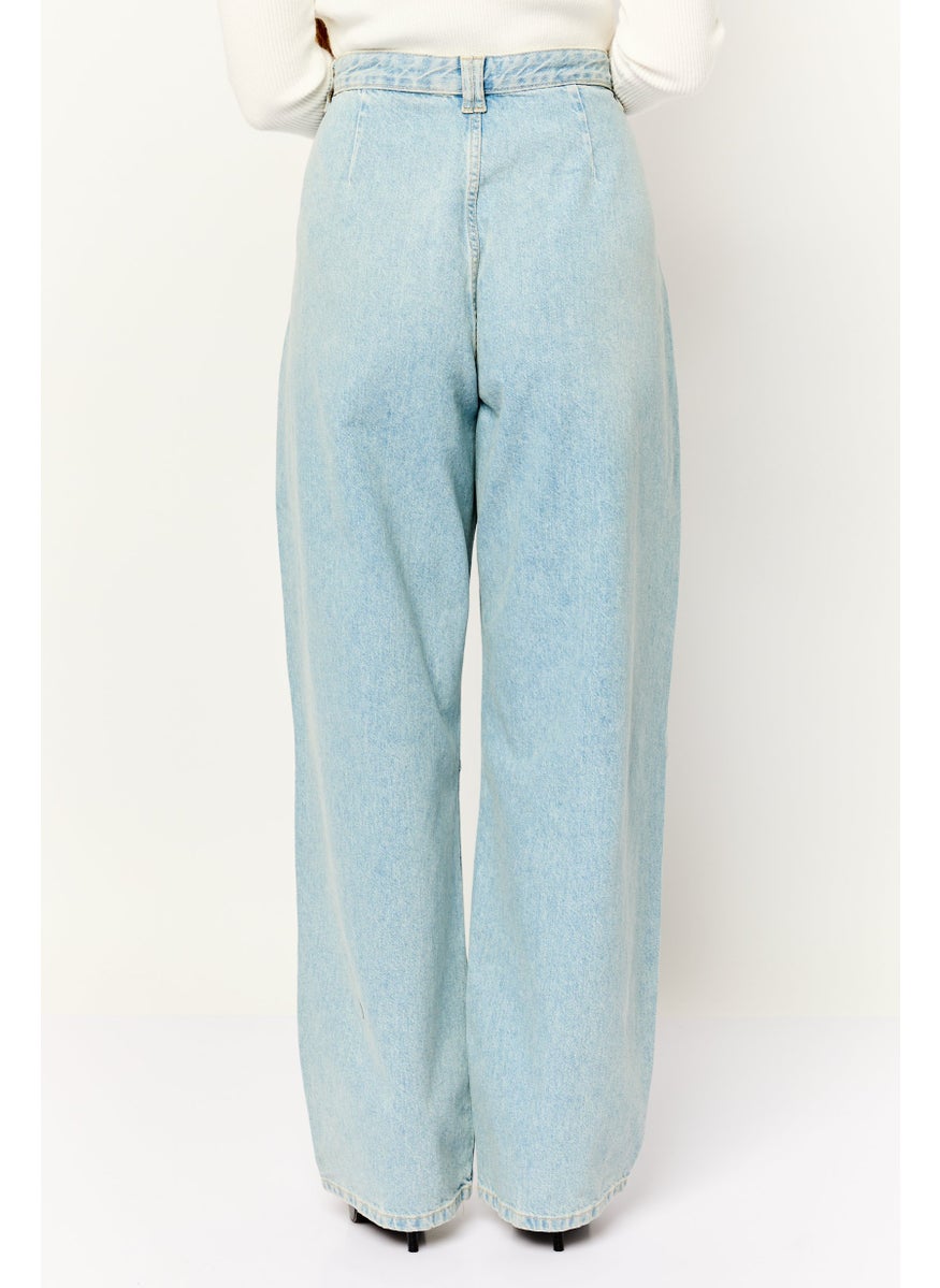 Bershka Women Balloon Fit Washed Non Stretchable Denim Jean, Blue  - Image 4