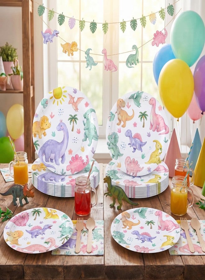 Maxdot 60 Pcs 9 Inch Pastel Dinosaur Disposable Paper Plates Girl Dino Party Tableware Girly Pink Cute Jungle Wild Animals Dinnerware for Birthday Party Supplies Decor Baby Shower - Image 4