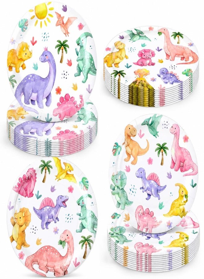 Maxdot 60 Pcs 9 Inch Pastel Dinosaur Disposable Paper Plates Girl Dino Party Tableware Girly Pink Cute Jungle Wild Animals Dinnerware for Birthday Party Supplies Decor Baby Shower - Image 1