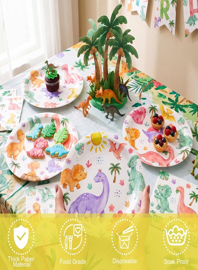 Maxdot 60 Pcs 9 Inch Pastel Dinosaur Disposable Paper Plates Girl Dino Party Tableware Girly Pink Cute Jungle Wild Animals Dinnerware for Birthday Party Supplies Decor Baby Shower - Image 3