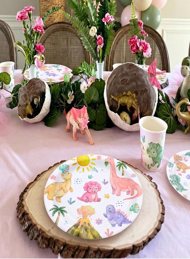Maxdot 60 Pcs 9 Inch Pastel Dinosaur Disposable Paper Plates Girl Dino Party Tableware Girly Pink Cute Jungle Wild Animals Dinnerware for Birthday Party Supplies Decor Baby Shower - Image 5